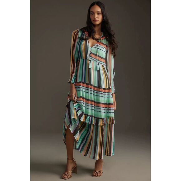 New Anthropologie The Marais Printed Chiffon Maxi Dress Size M